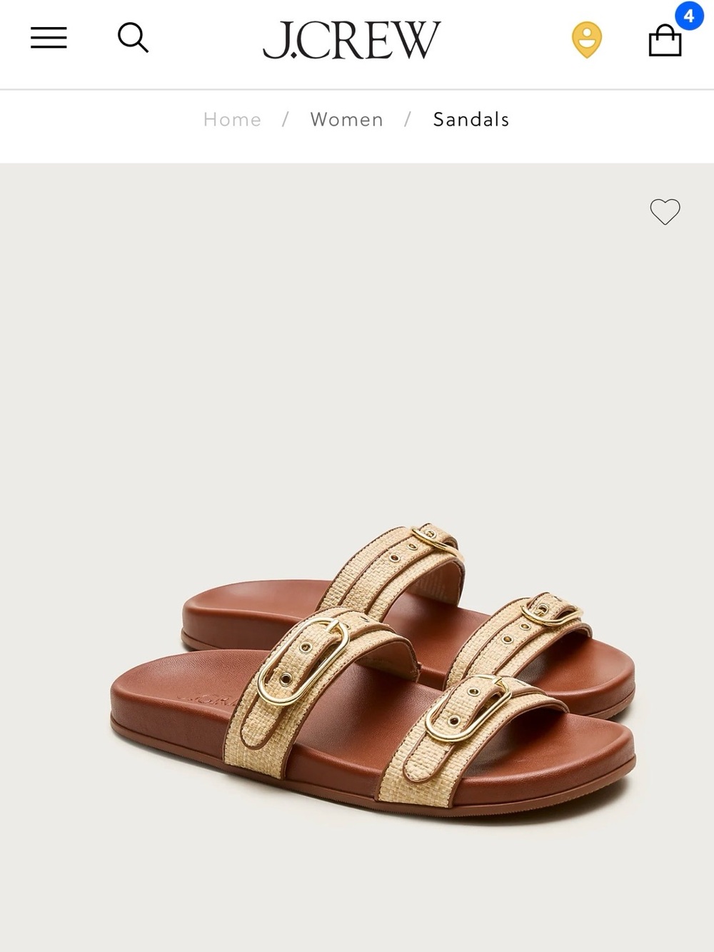 J. Crew Gold Double-Buckle Slide Sandals with Brown Footbed